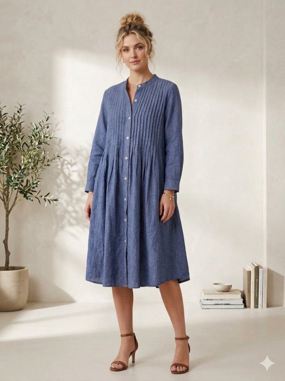 TOAST Pintuck Linen Cotton Oversized Pleated Lagenlook Relaxed Shirt Dress 6